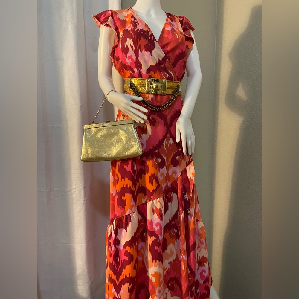 Vibrant Pink & Orange Ikat Maxi Dress